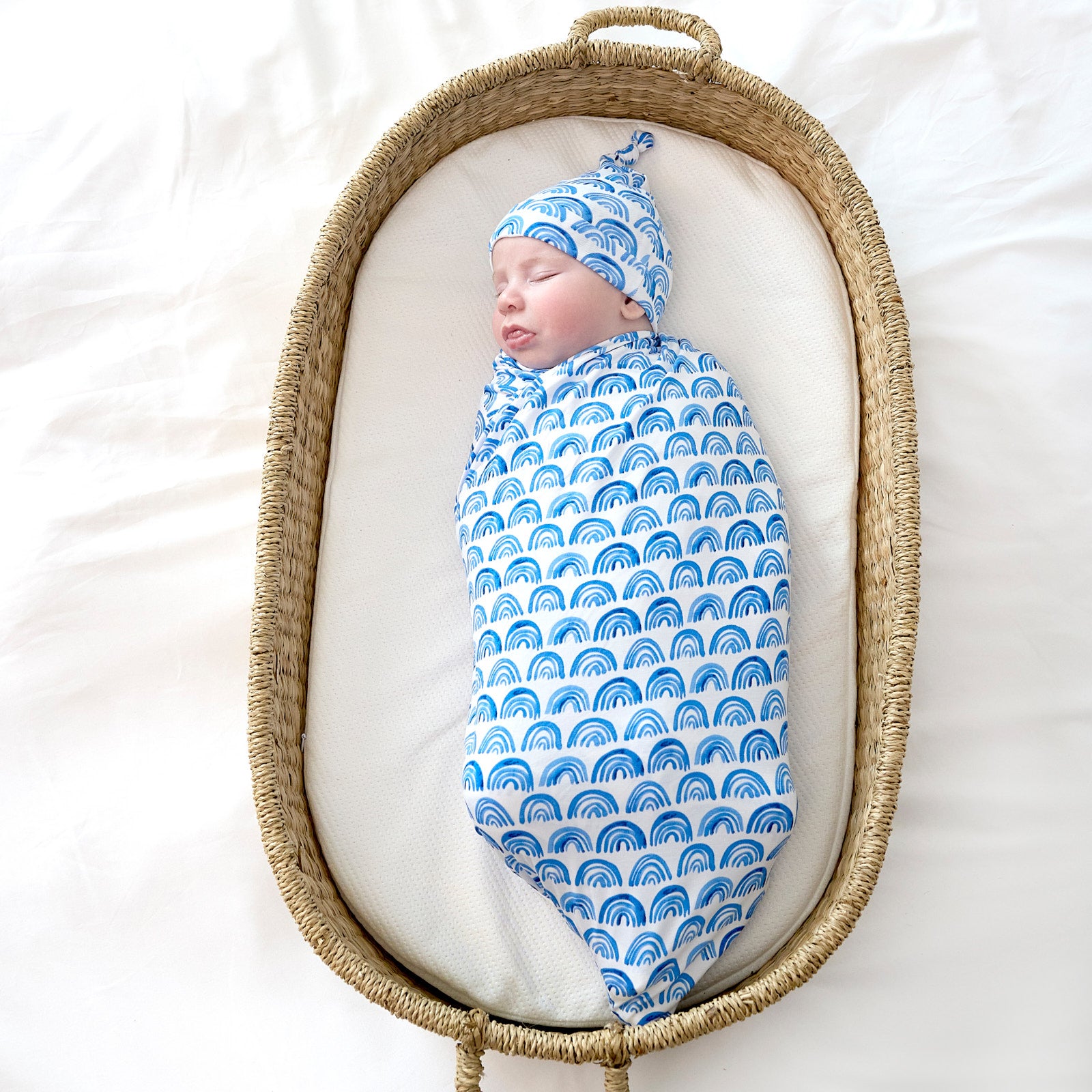 Blue Rainbows Swaddle & Hat Set - Image 3