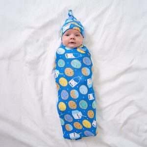 Blue Cookies & Milk Swaddle & Hat Set
