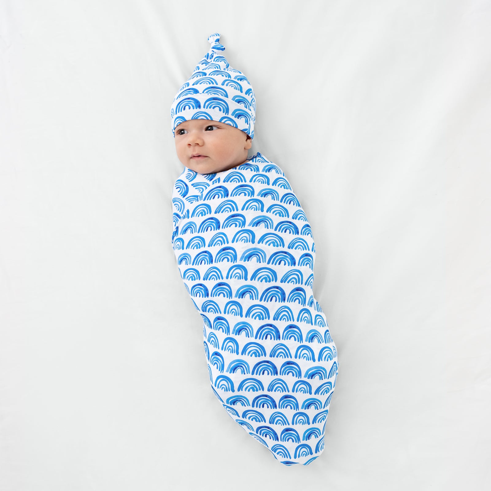 Blue Rainbows Swaddle & Hat Set