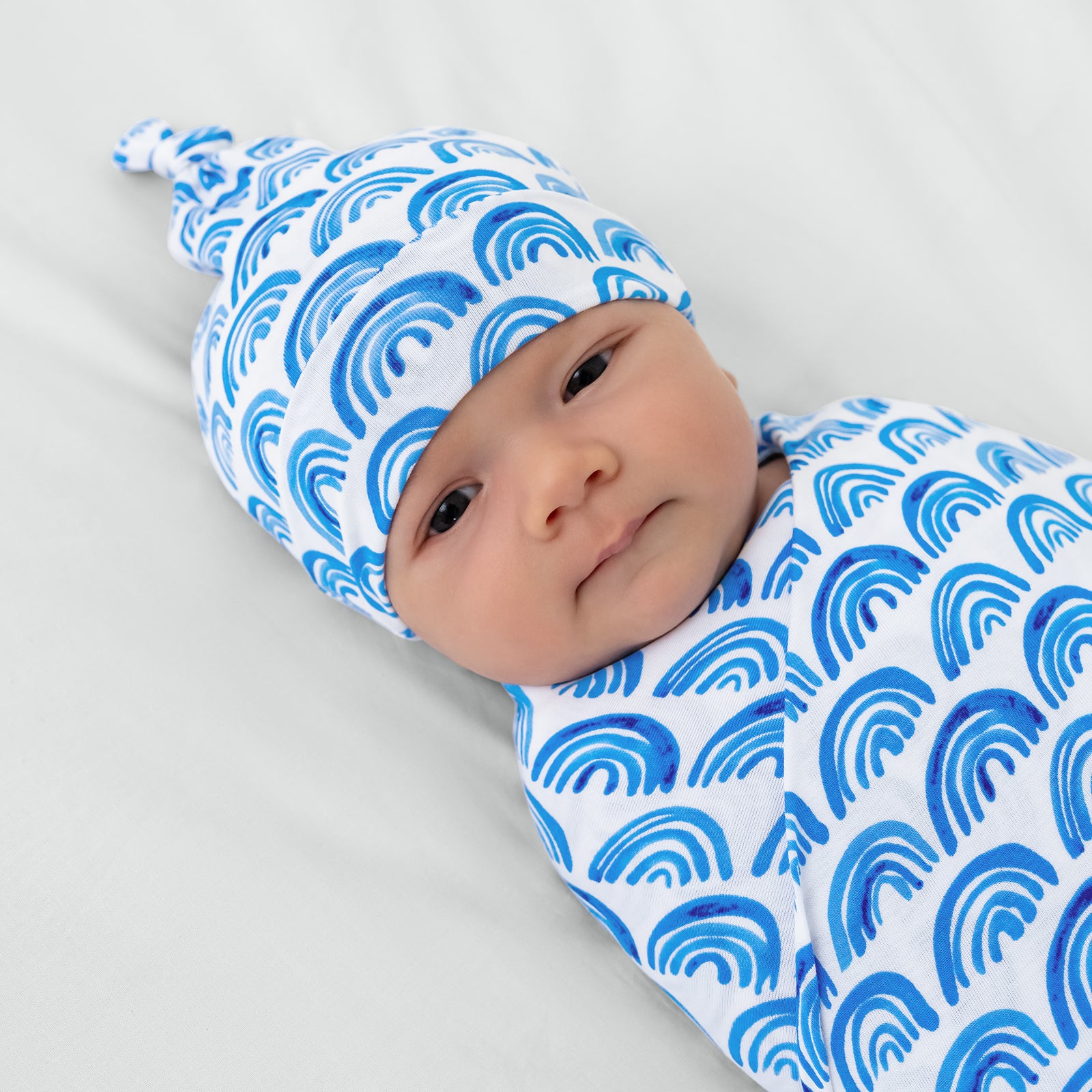 Blue Rainbows Swaddle & Hat Set - Image 2