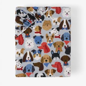 Gray Puppy Parade Fitted Crib Sheet