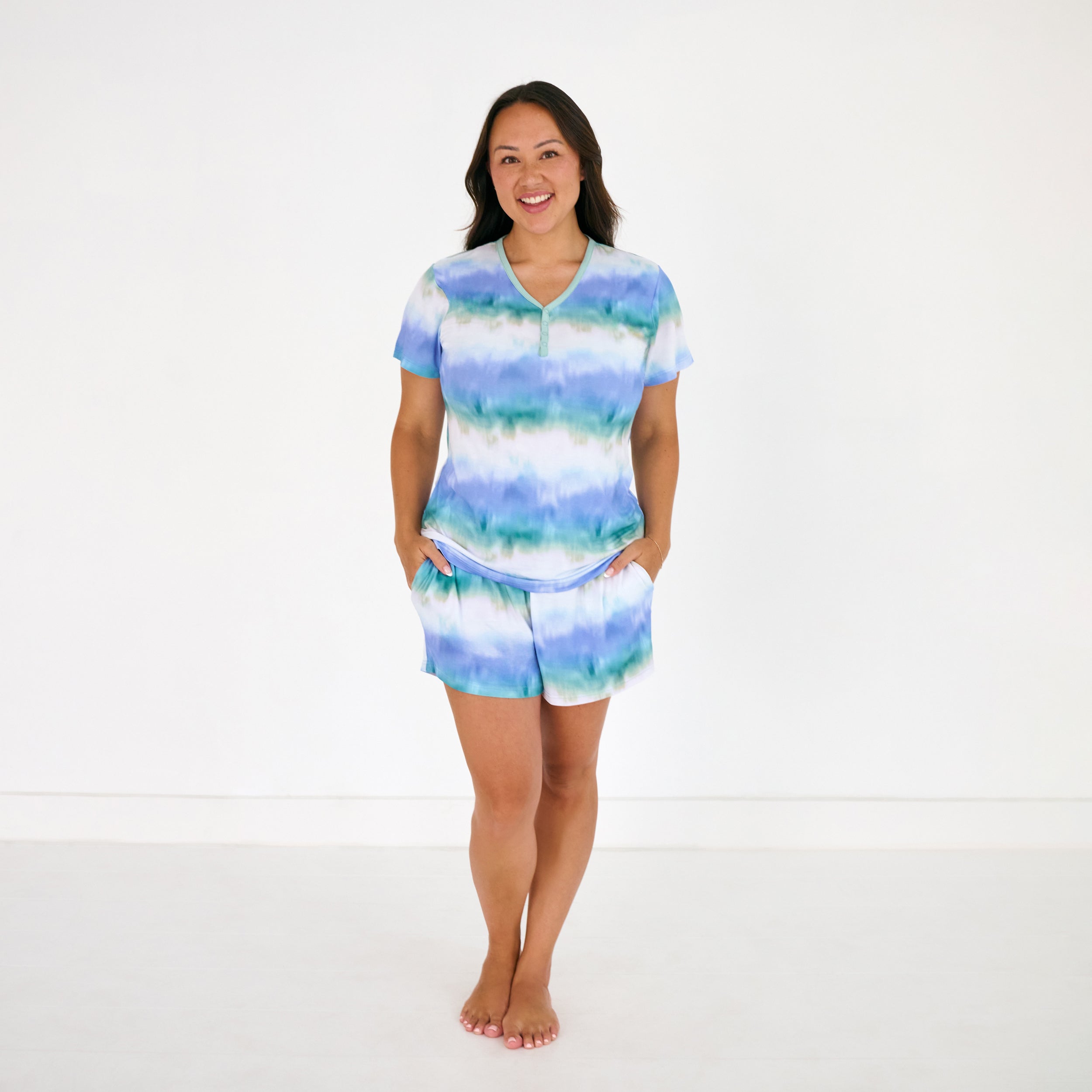 Blue Cosmic Mist Women's Short Sleeve Pajama Top - Image 2