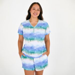 Blue Cosmic Mist Women's Short Sleeve Pajama Top