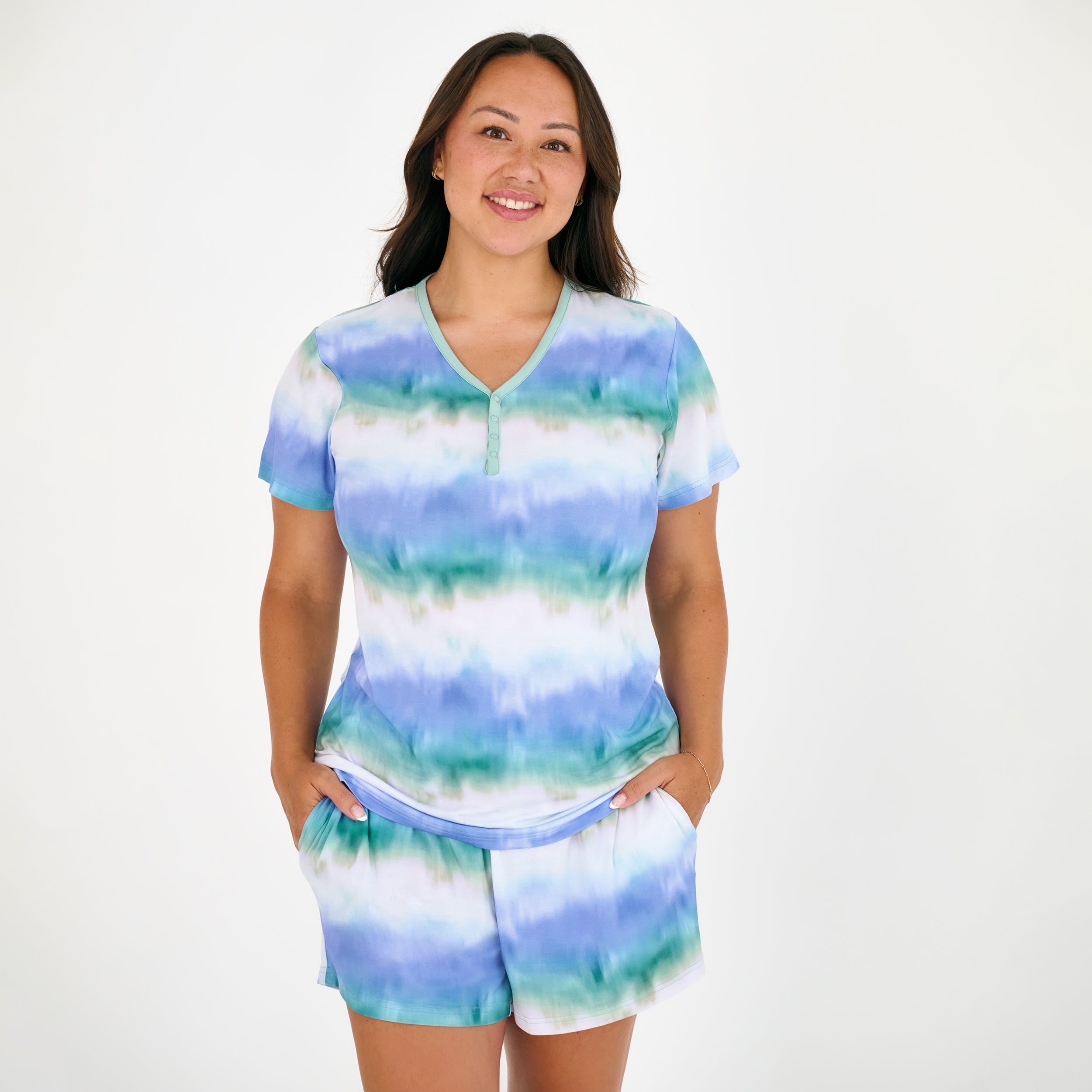 Blue Cosmic Mist Women's Short Sleeve Pajama Top