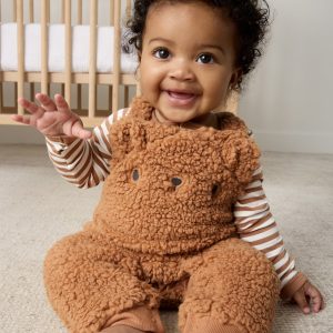 Chestnut Brown Sherpa Baby Overall Romper