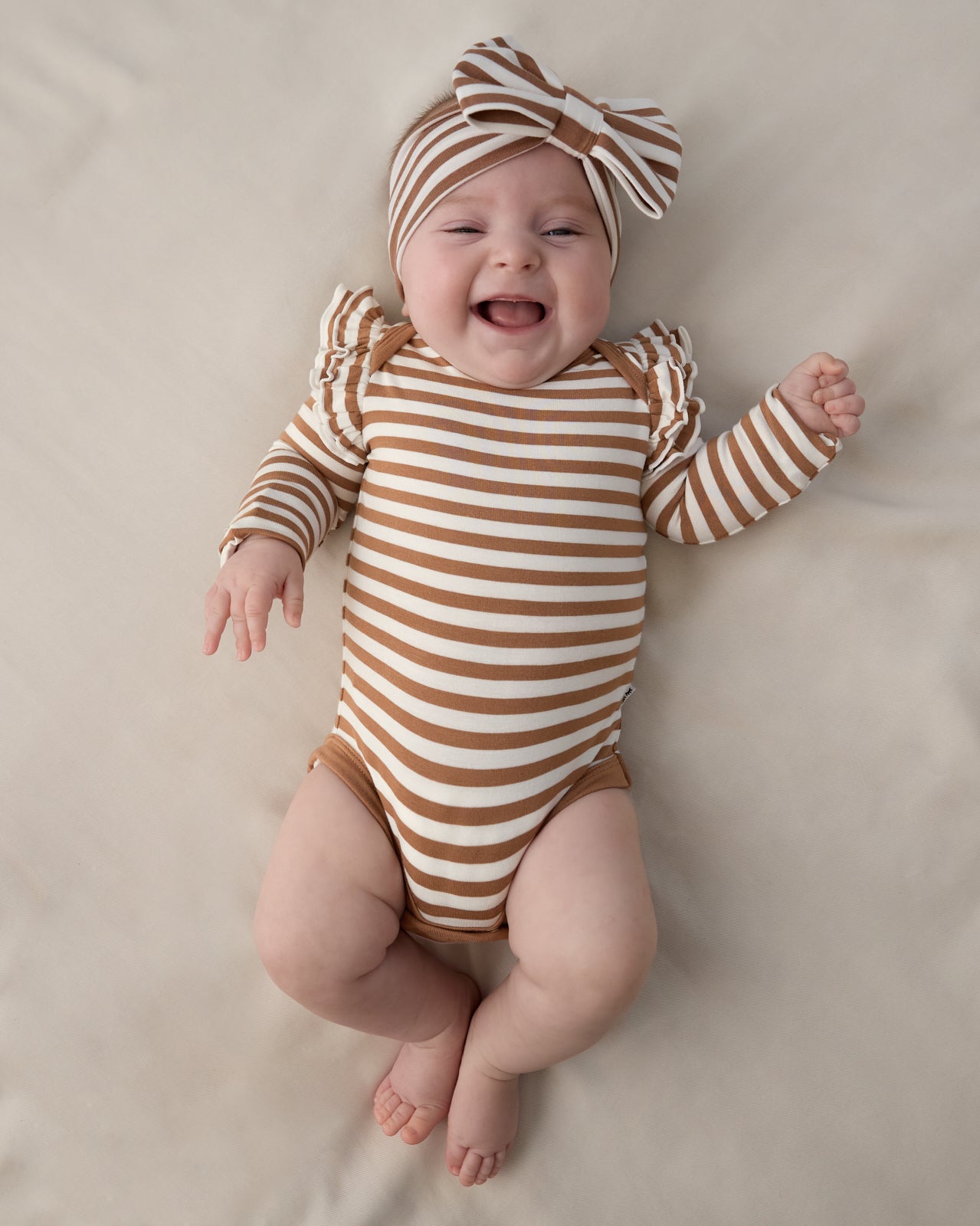 Chestnut Brown Stripe Flutter Bodysuit - Image 2
