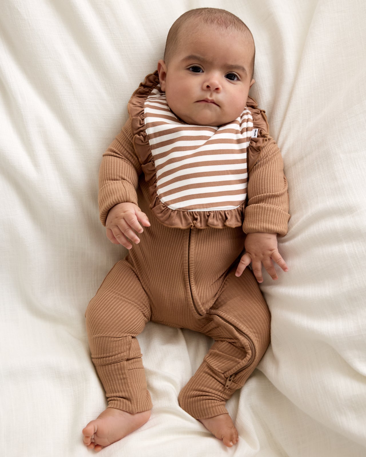 Chestnut Brown Stripe Ruffle Bib - Image 3