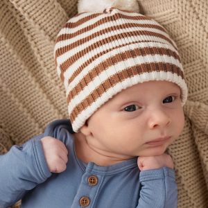Chestnut Brown Stripe Sweater Beanie Hat