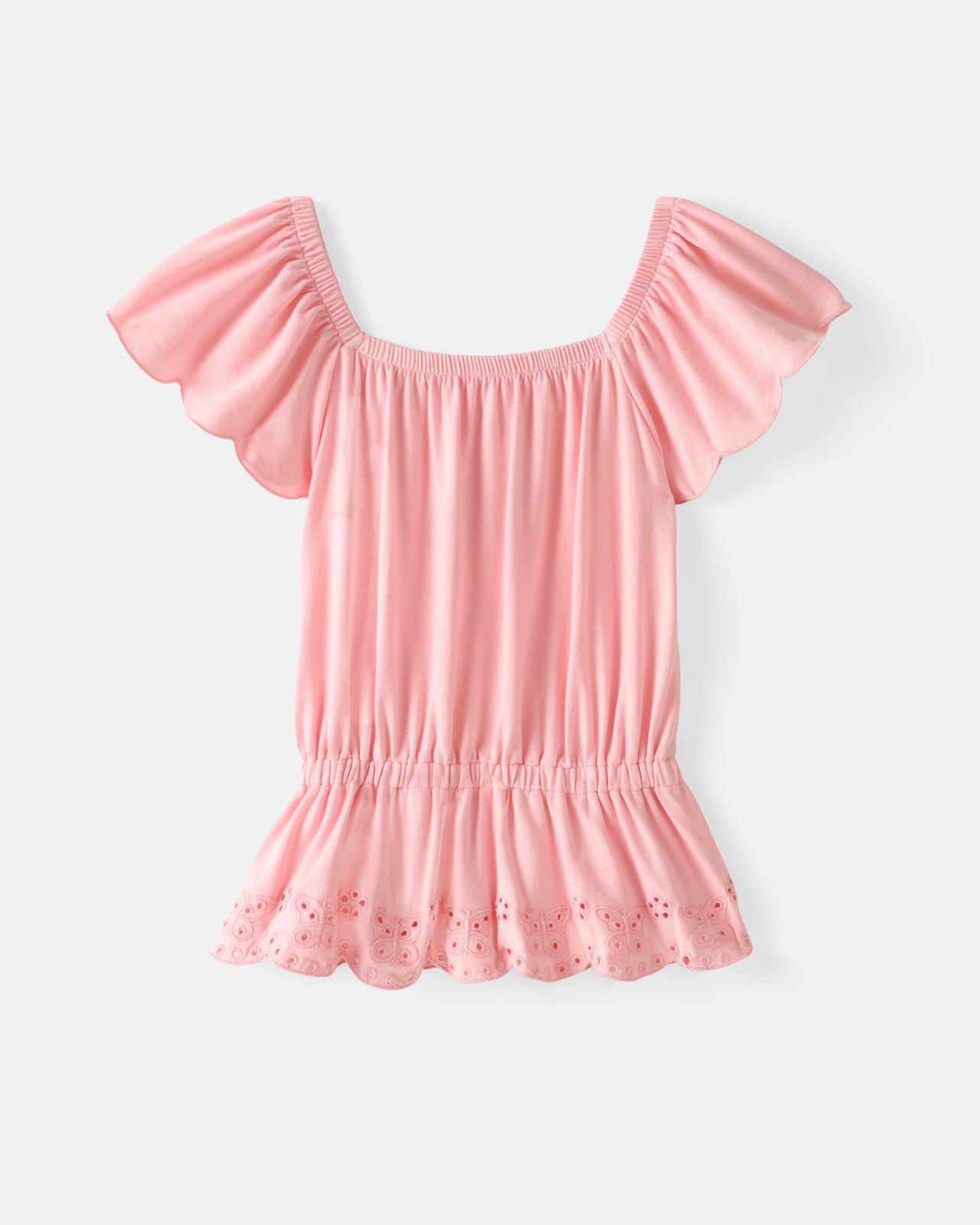 Soft Coral Puff Sleeve Eyelet Top - Image 6