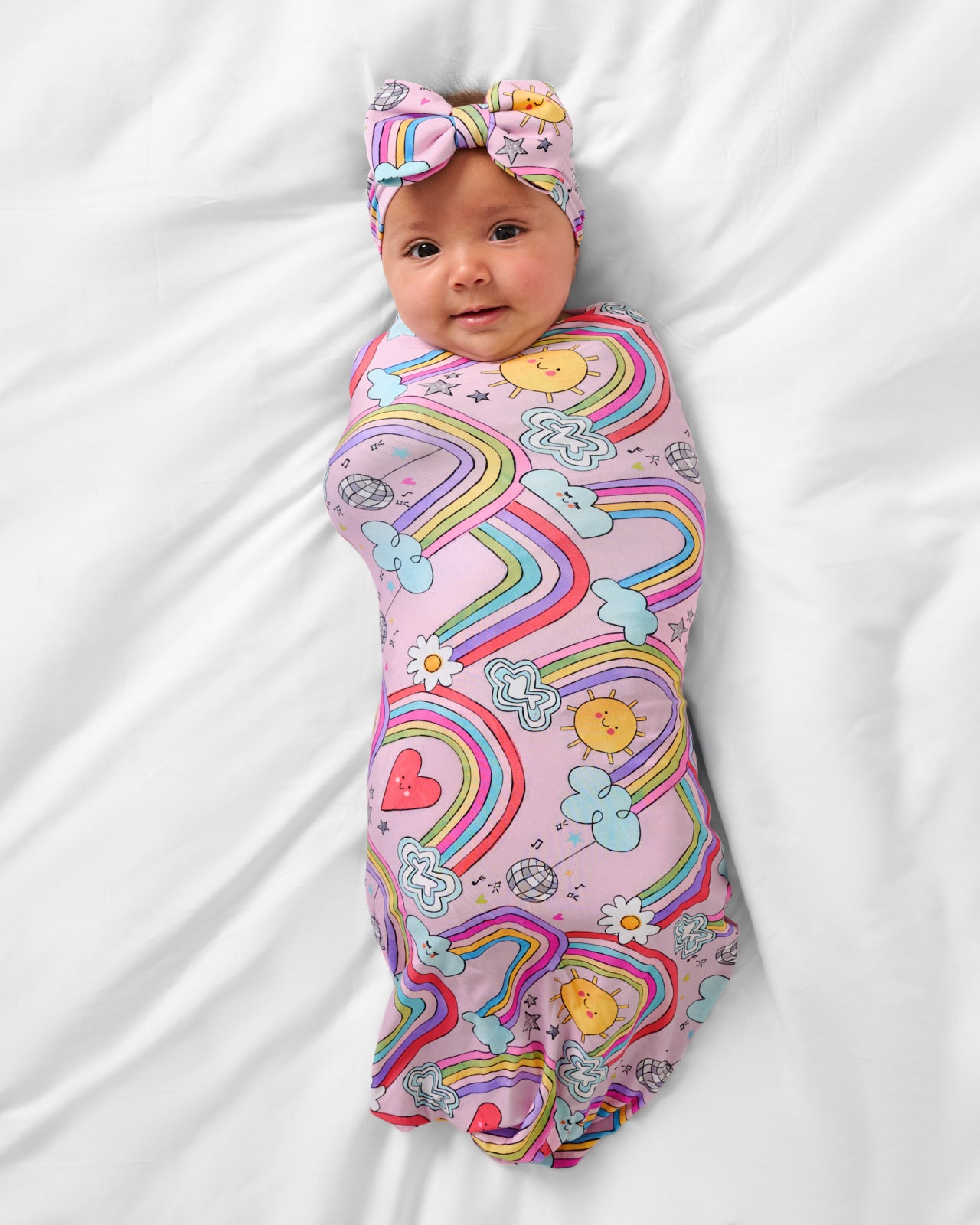 Disco Rainbows Swaddle & Luxe Bow Headband Set