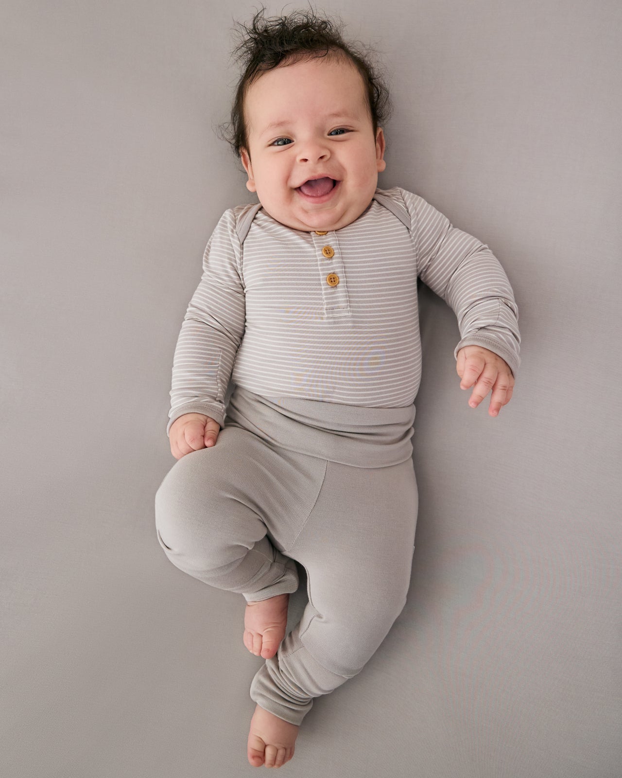 Dove Gray Stripe Henley Bodysuit - Image 2