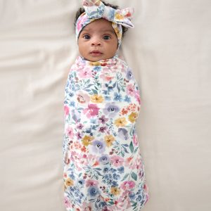 Tiny Blooms Swaddle & Luxe Bow Headband Set