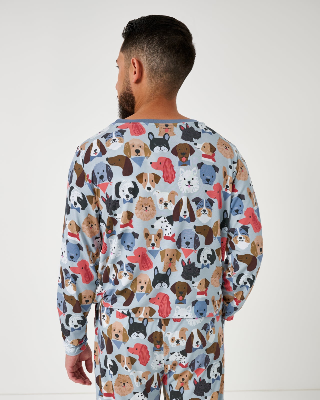 Gray Puppy Parade Men's Long Sleeve Pajama Top - Image 4