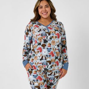 Gray Puppy Parade Women's Long Sleeve Pajama Top
