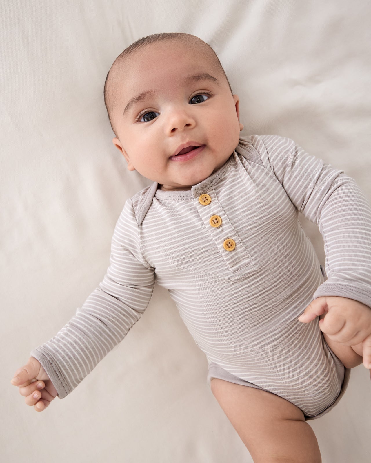 Dove Gray Stripe Henley Bodysuit - Image 3