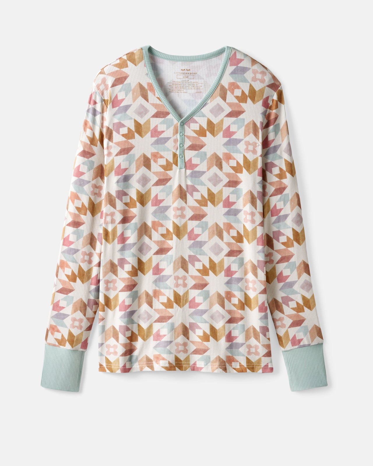 Kaleidoscope Dreams Ribbed Women's Long Sleeve Pajama Top - Image 5