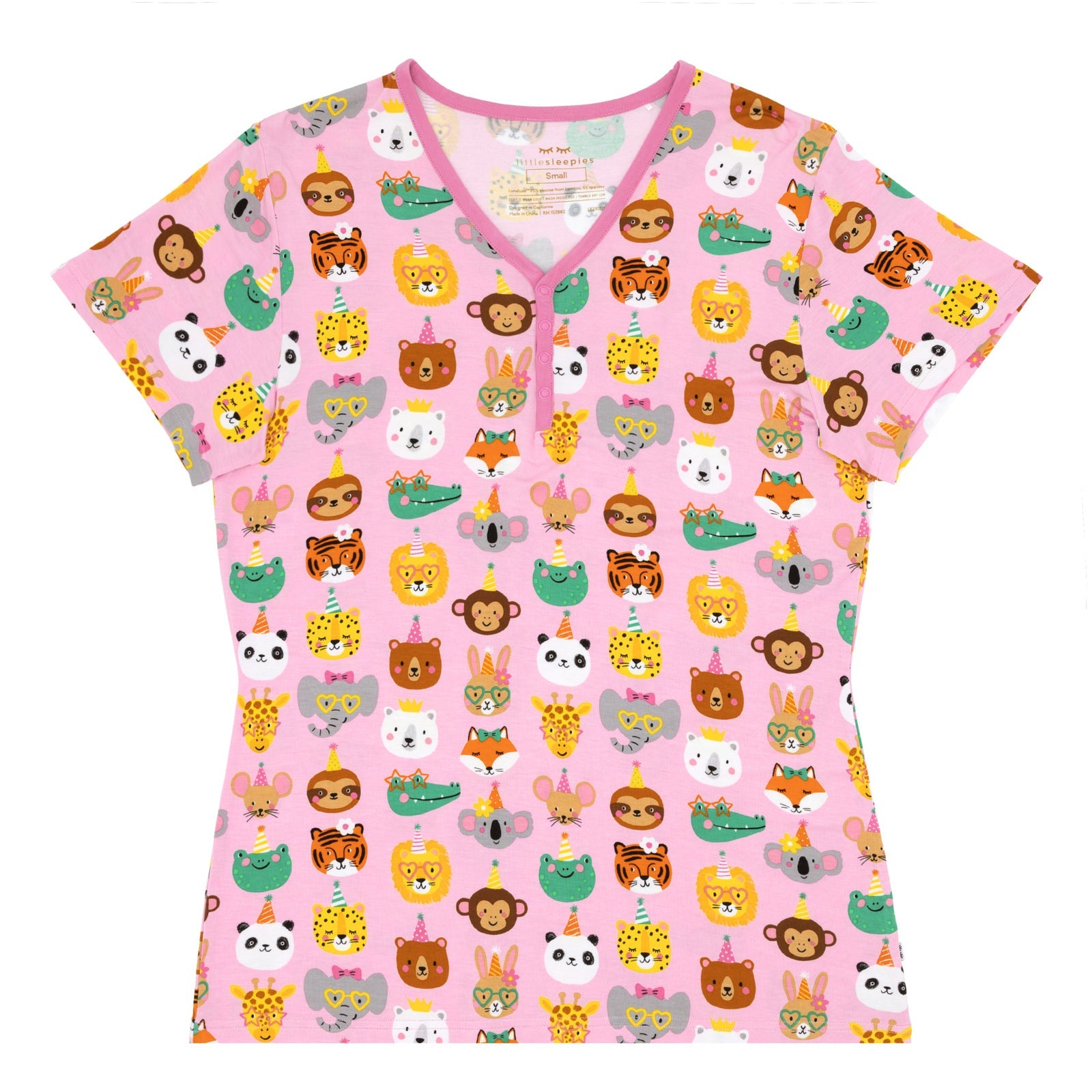 Pink Party Pals Women's Short Sleeve Pajama Top - Image 5