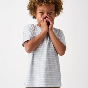 Light Heather Gray Stripe Relaxed Pocket Tee