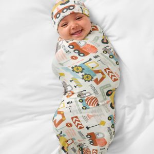 Mini Builders Swaddle & Hat Set