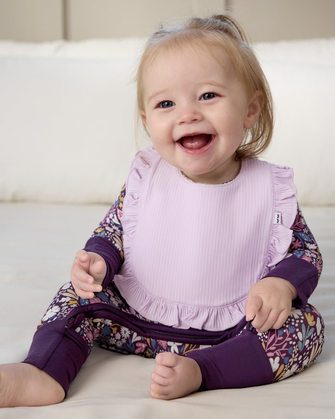 Misty Lavender Ribbed Ruffle Bib