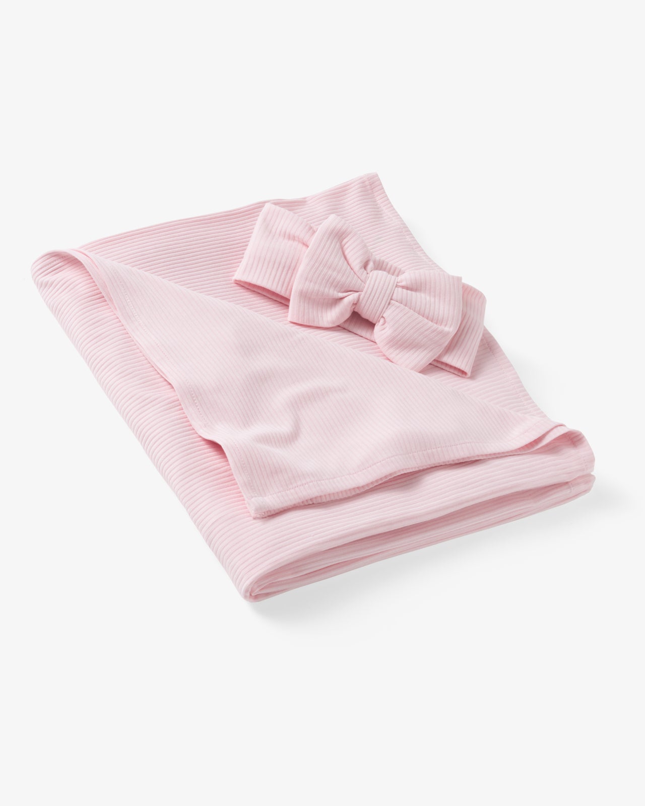 Prima Pink Ribbed Swaddle & Luxe Bow Headband Set - Image 5