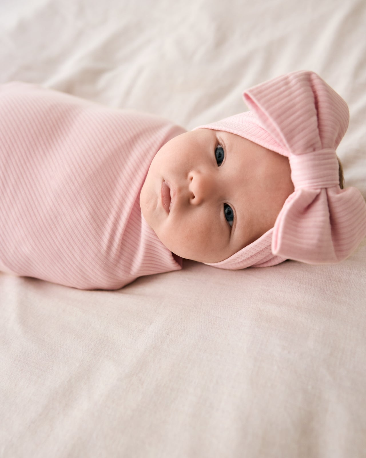 Prima Pink Ribbed Swaddle & Luxe Bow Headband Set - Image 2
