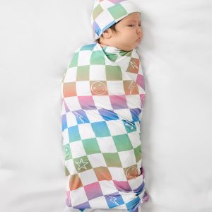 Ombre Cheery Checks Swaddle & Hat Set