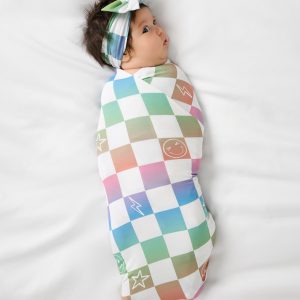 Ombre Cheery Checks Swaddle & Luxe Bow Headband Set