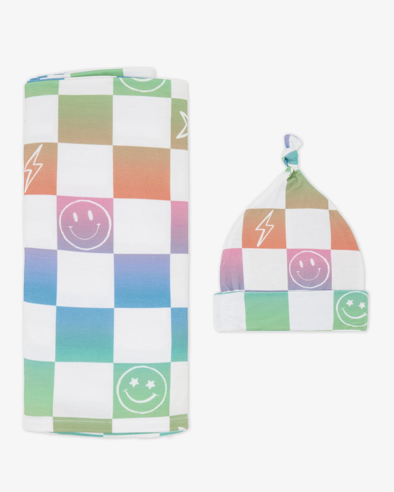 Ombre Cheery Checks Swaddle & Hat Set - Image 3