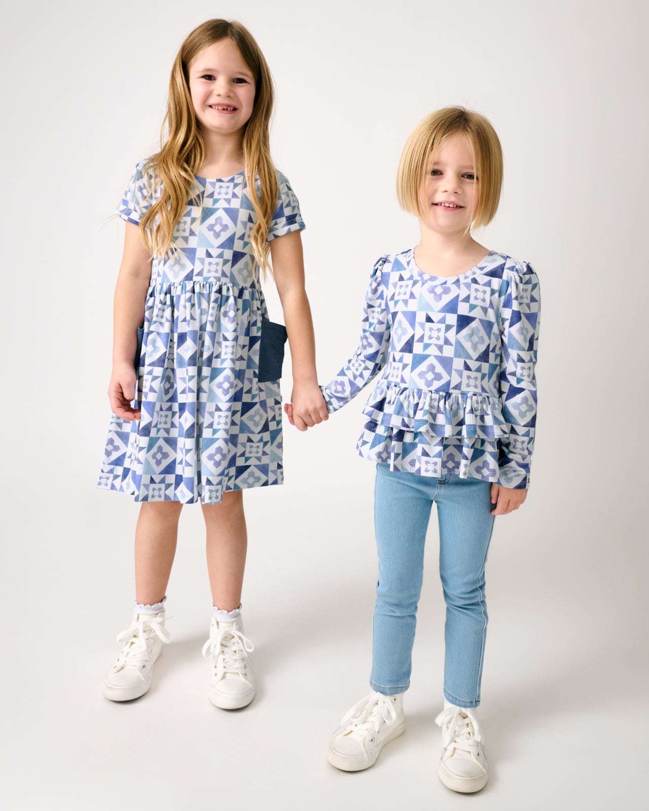 Patchwork Indigo Ribbed Peplum Top - Image 4