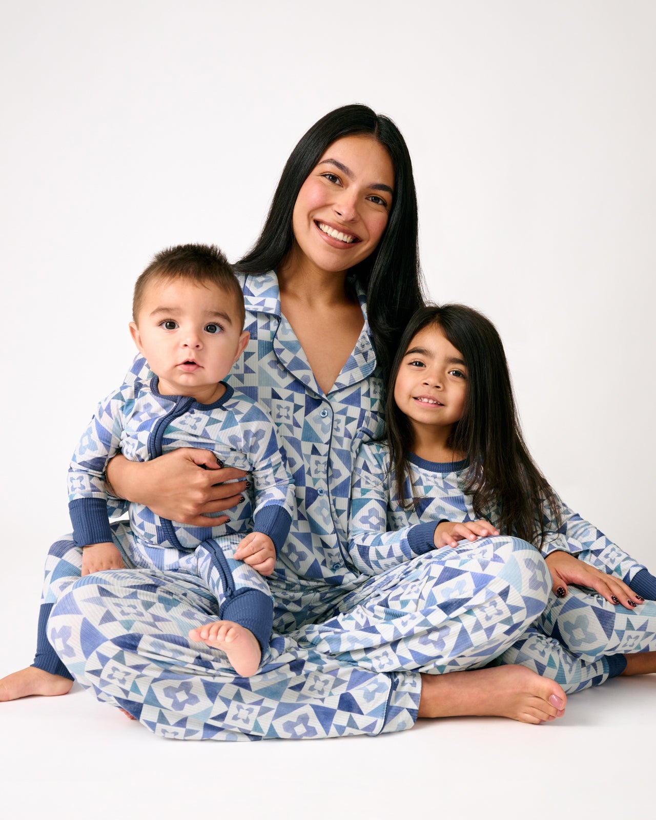 Patchwork Indigo Ribbed Two-Piece Pajama Set - Image 5