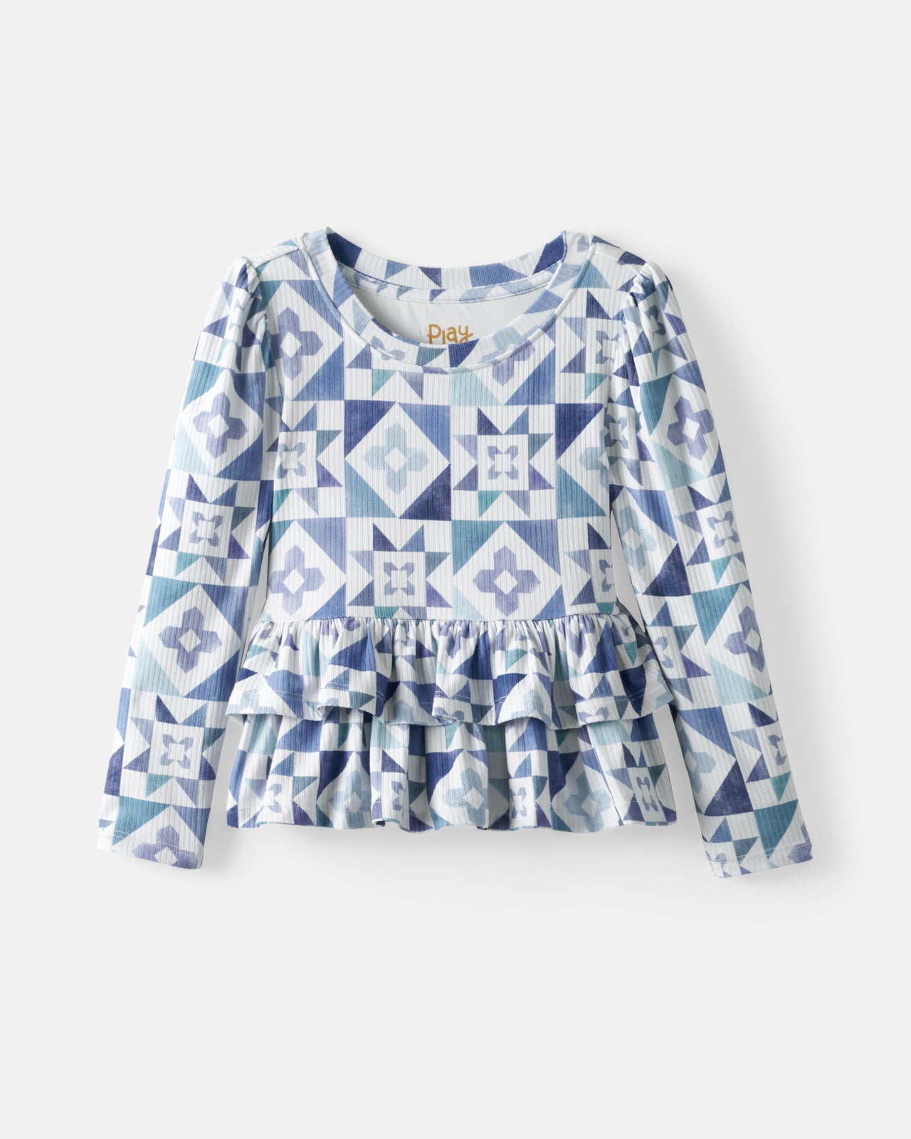 Patchwork Indigo Ribbed Peplum Top - Image 5