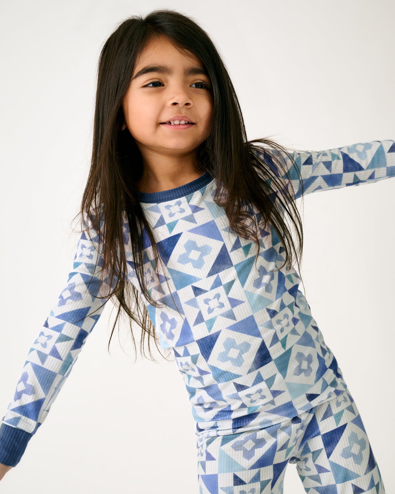 Patchwork Indigo Ribbed Two-Piece Pajama Set - Image 6