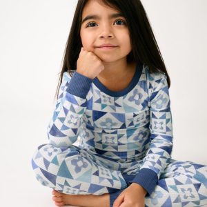 Patchwork Indigo Ribbed Two-Piece Pajama Set