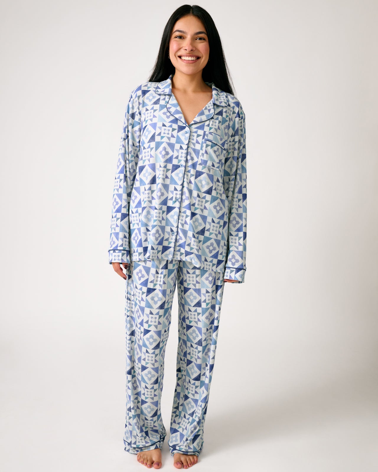 Patchwork Indigo Women's Ribbed Pajama Set