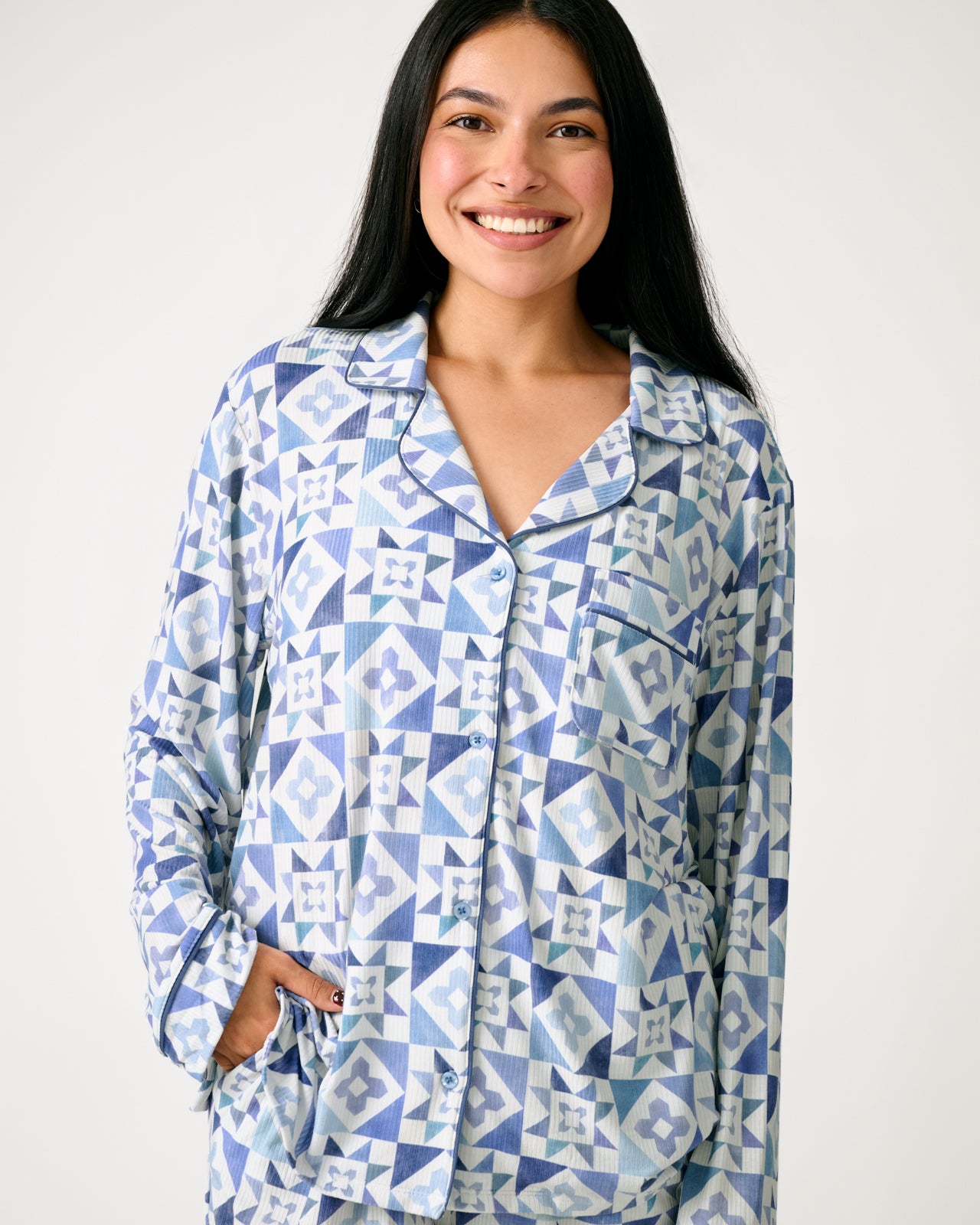 Patchwork Indigo Women's Ribbed Pajama Set - Image 2
