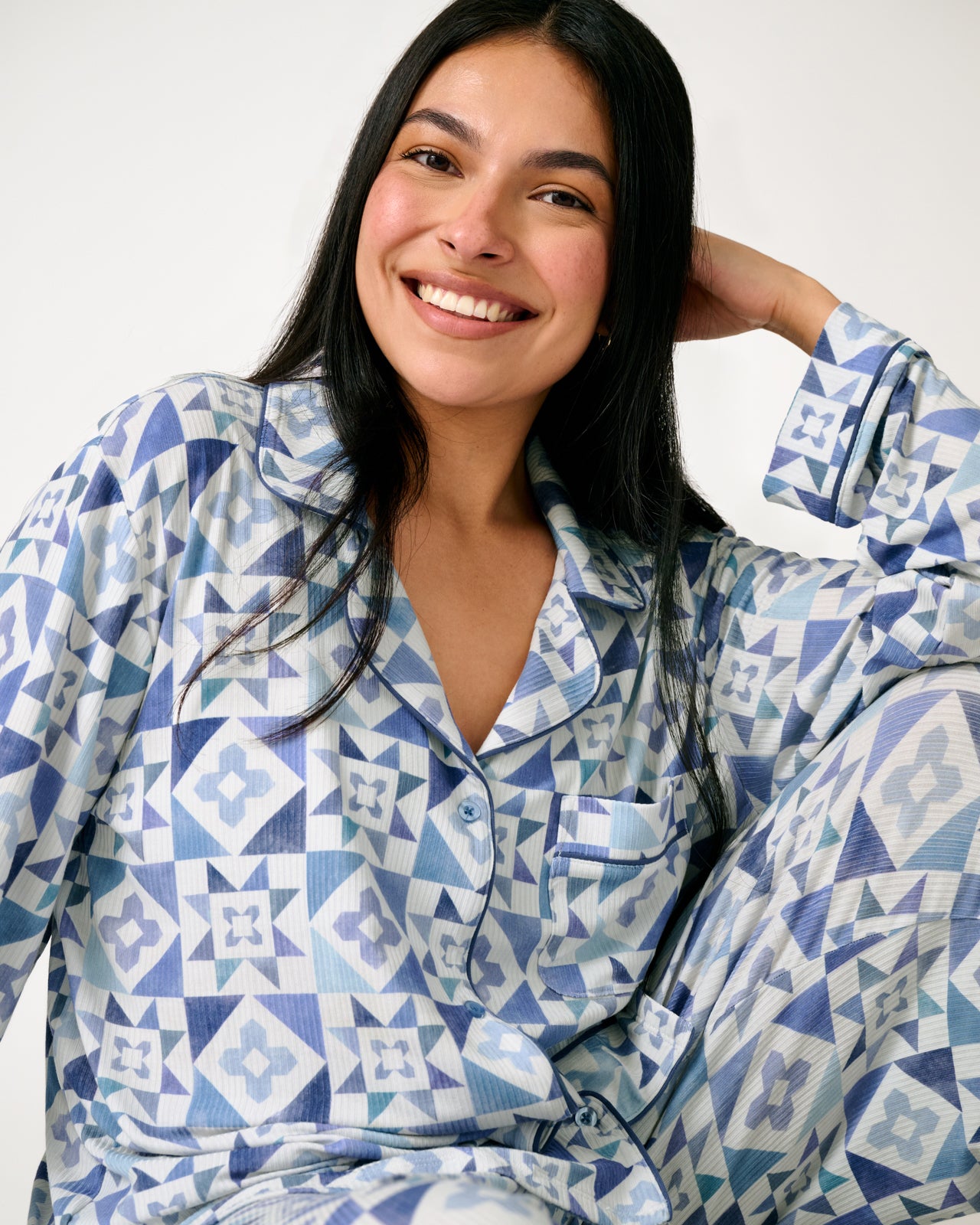 Patchwork Indigo Women's Ribbed Pajama Set - Image 4