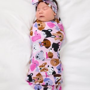Pink Puppy Parade Swaddle & Luxe Bow Headband Set