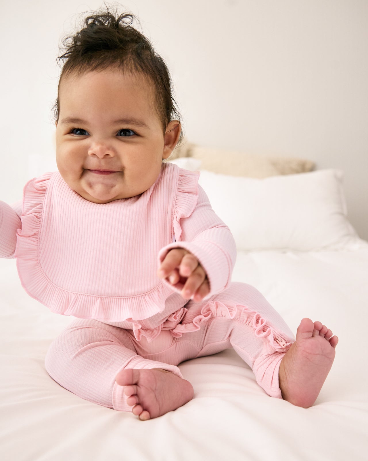 Prima Pink Ribbed Ruffle Bib - Image 2