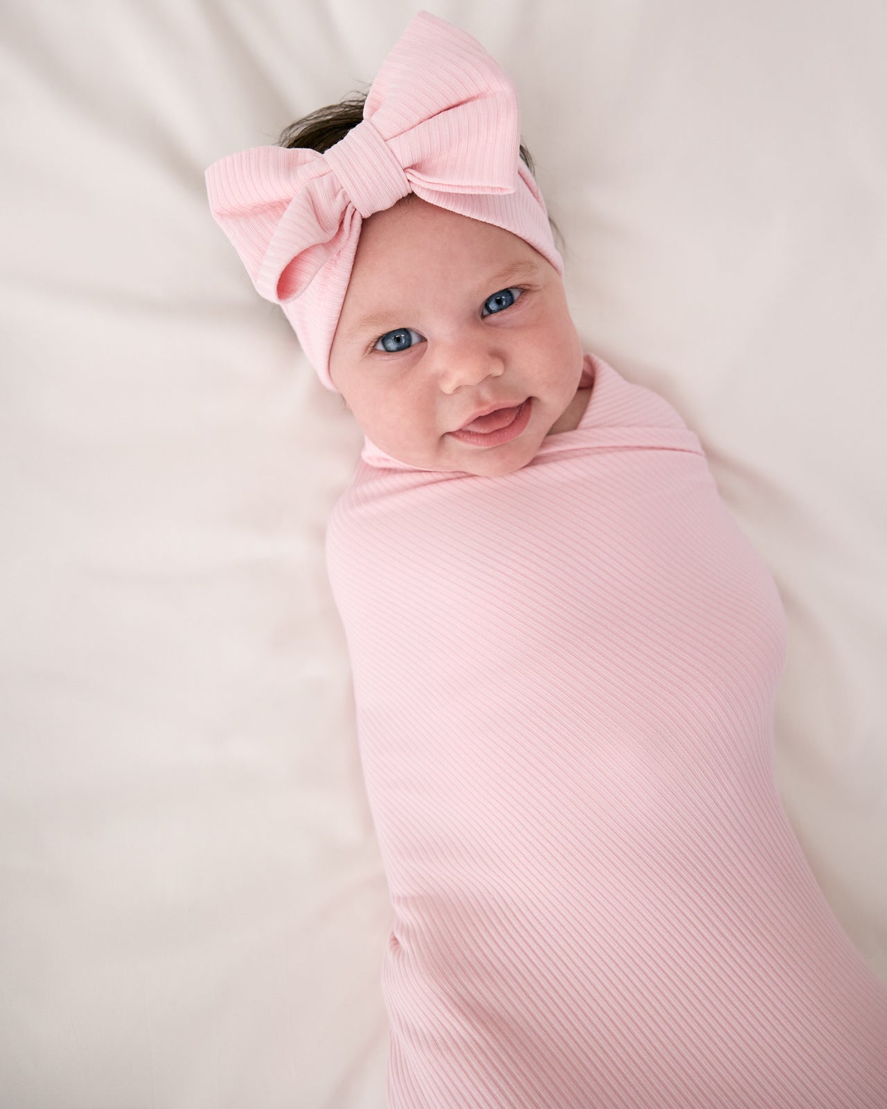 Prima Pink Ribbed Swaddle & Luxe Bow Headband Set - Image 3