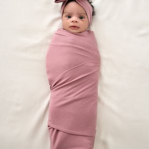 Rosewood Ribbed Swaddle & Luxe Bow Headband Set