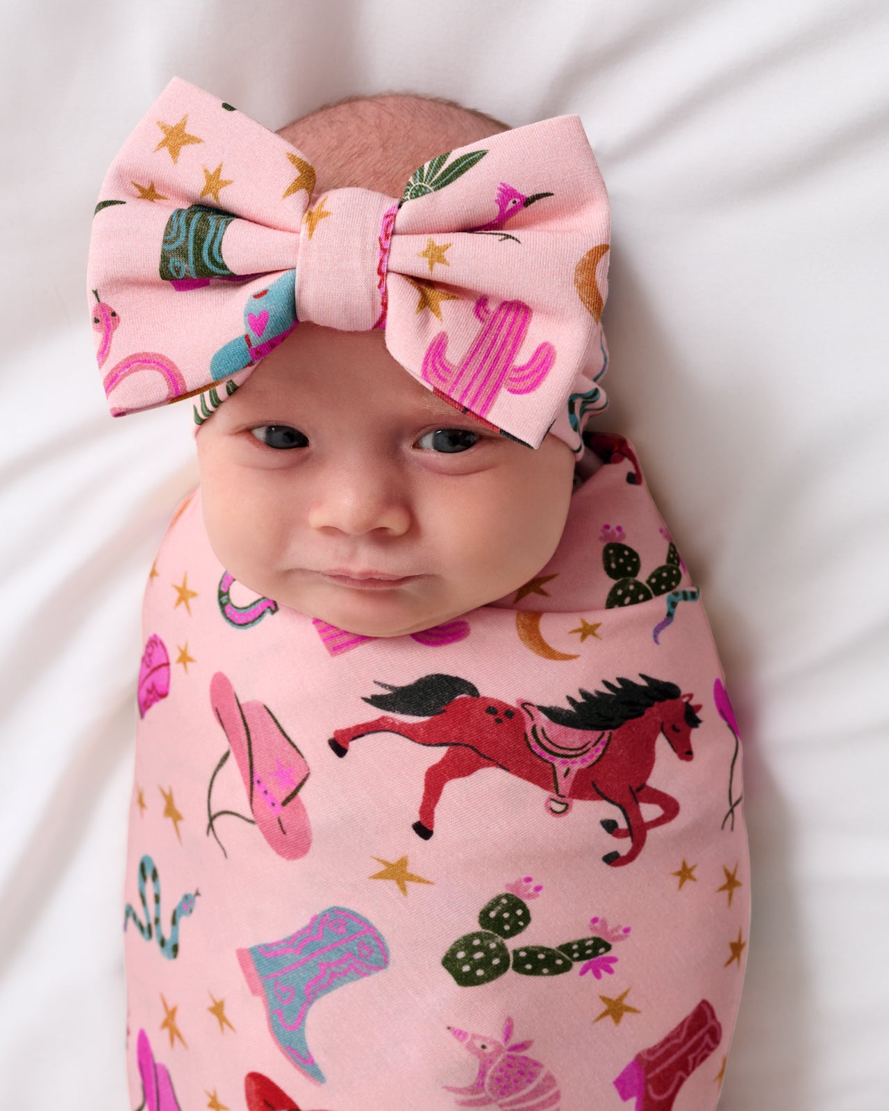 Pink Rancher Roundup Swaddle & Luxe Bow Headband Set - Image 2