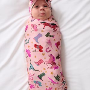 Pink Rancher Roundup Swaddle & Luxe Bow Headband Set