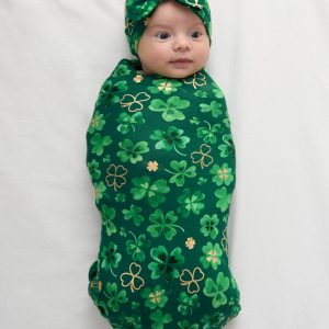 Clover Cuties Swaddle & Luxe Bow Headband Set