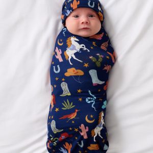 Blue Rancher Roundup Swaddle & Hat Set