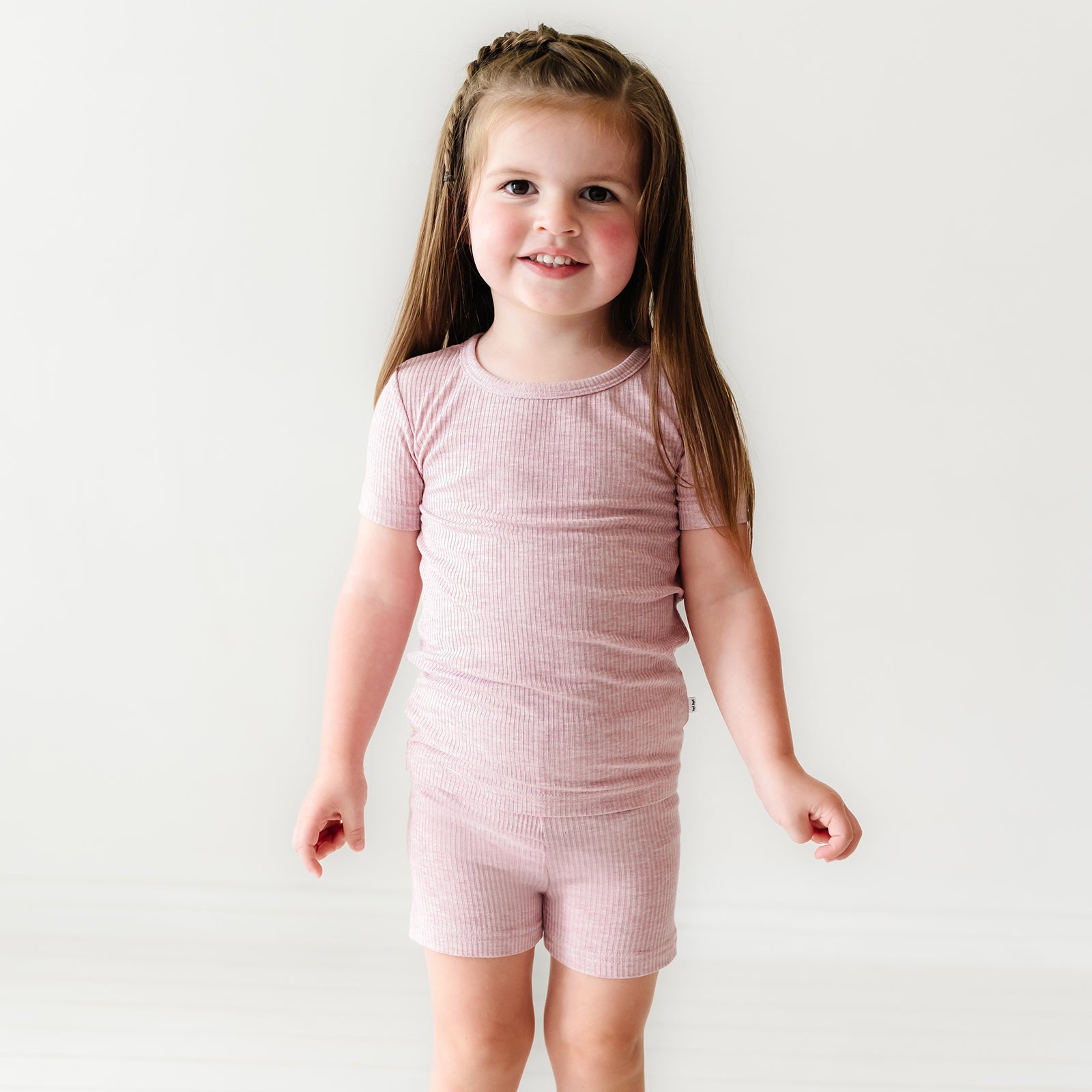 Heather Mauve Ribbed Two-Piece Short Sleeve & Shorts Pajama Set