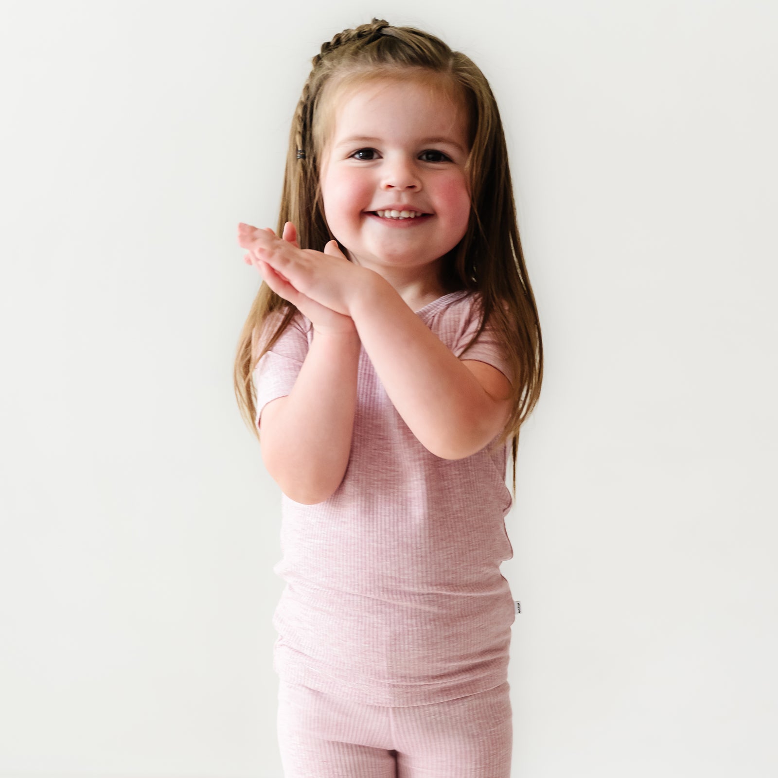 Heather Mauve Ribbed Two-Piece Short Sleeve & Shorts Pajama Set - Image 2