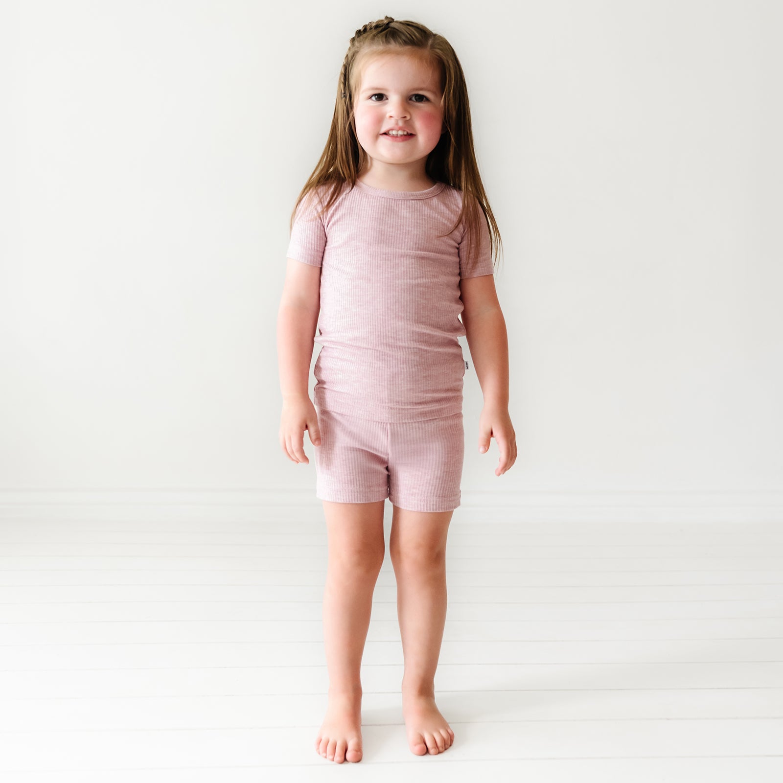Heather Mauve Ribbed Two-Piece Short Sleeve & Shorts Pajama Set - Image 5