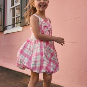 Springtime Plaid Bow Bubble Dress
