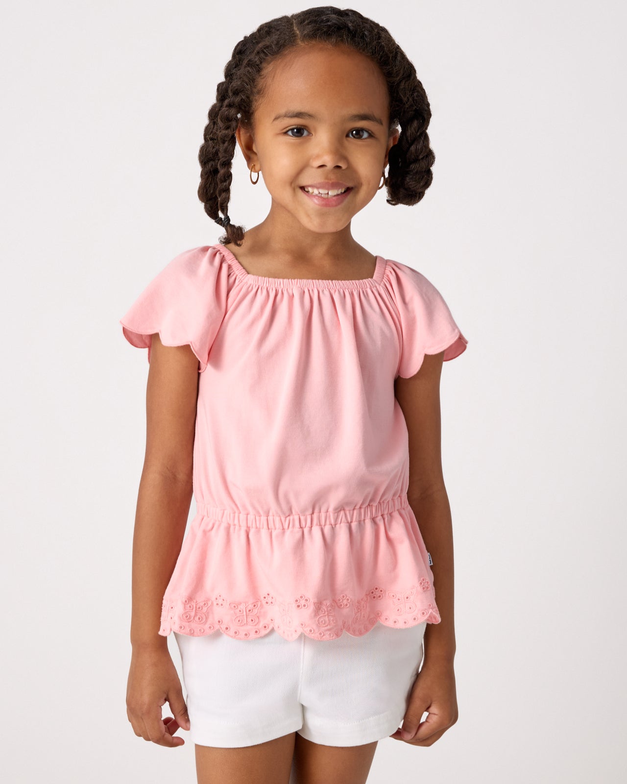 Soft Coral Puff Sleeve Eyelet Top - Image 2